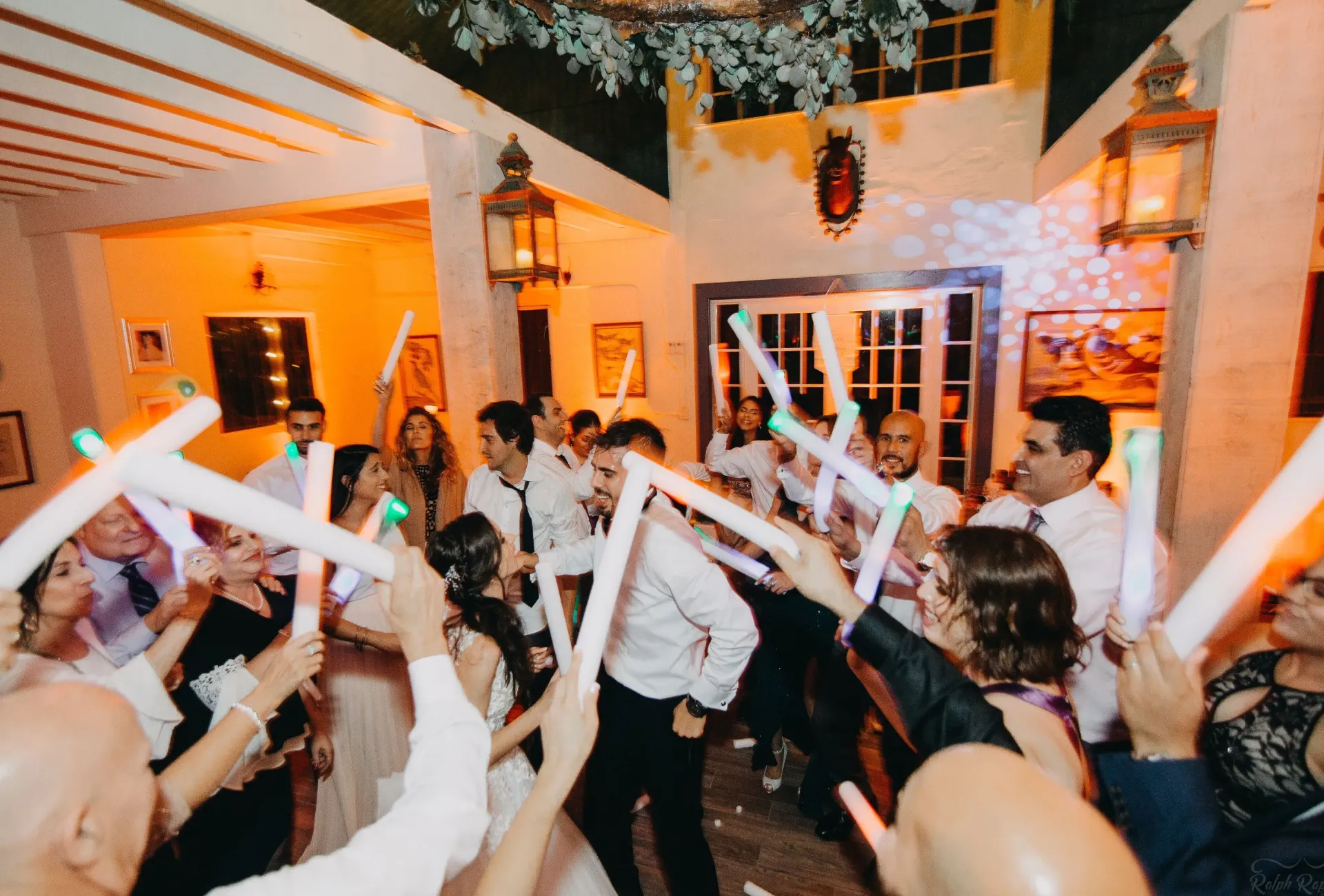 Wedding reception celebration with guests